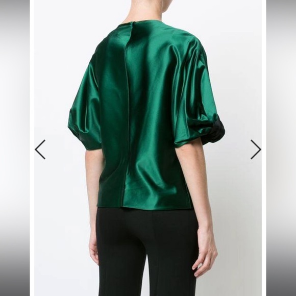 Rosetta Getty green stretch-satin blouse knotted puff sleeves size 4 MSRP $750 - Picture 5 of 12